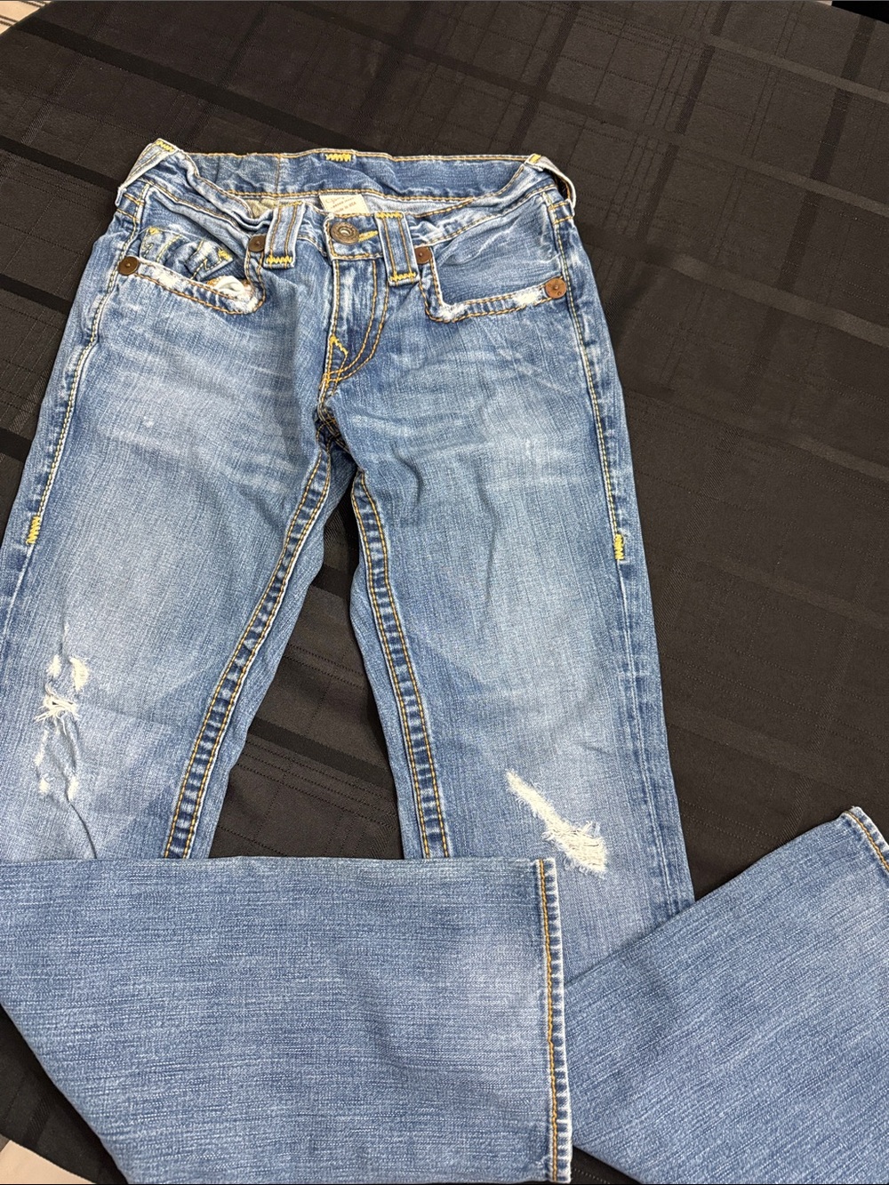 True Religion Men Jeans Straight Light Blue Distressed - Picture 2 of 5